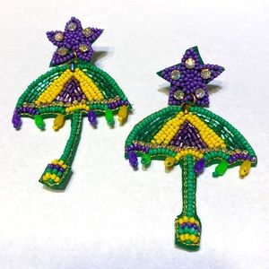 Mardi Gras Earrings Purple green gold Umbrella Boujee Mardi Party Louisiana